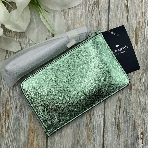 Kate Spade Lucy Metallic Small L-zip Wristlet Bag Wallet Purse - Picture 4 of 9